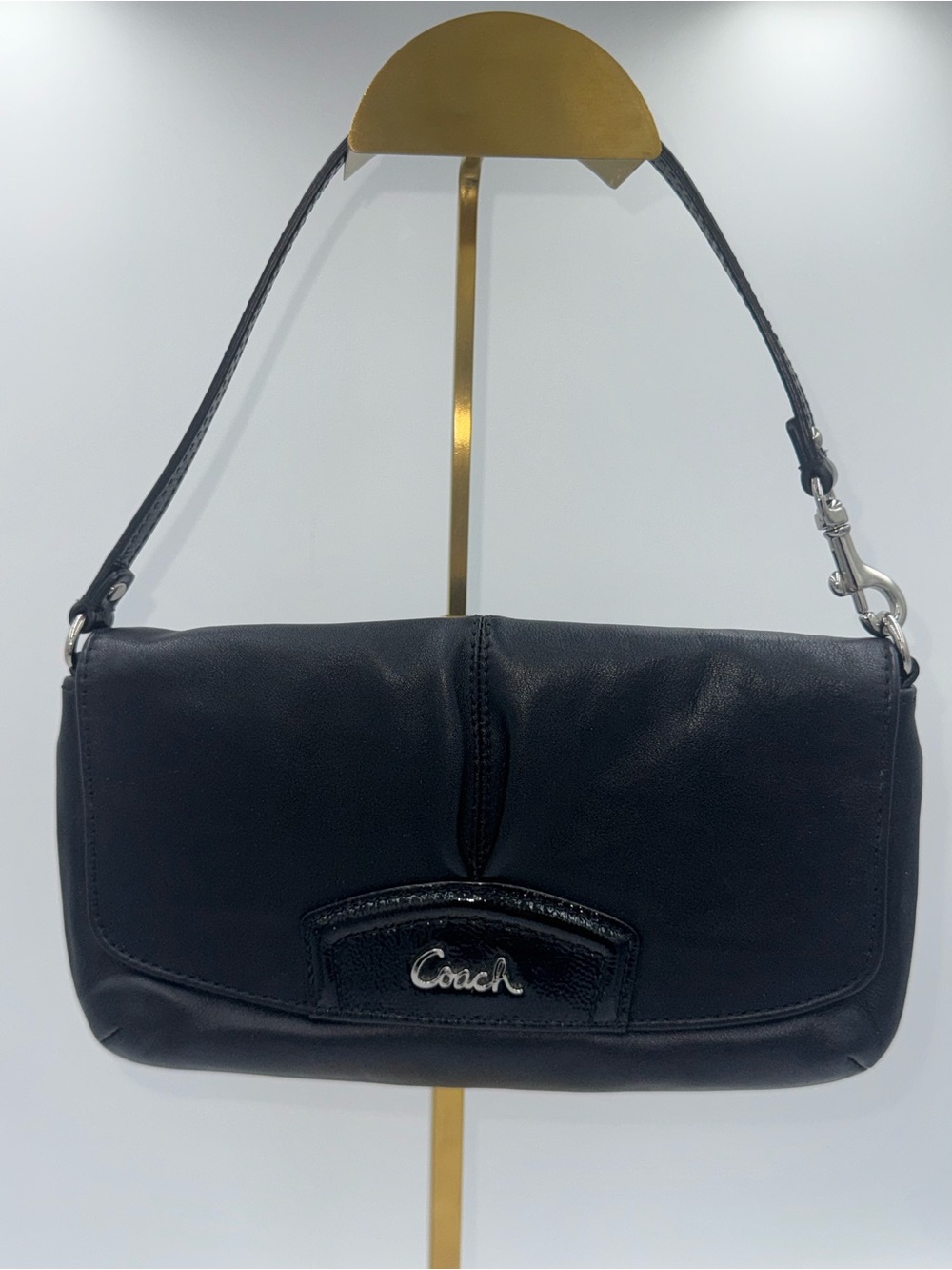 Coach Black Leather Pleated Front Two-Way Bag